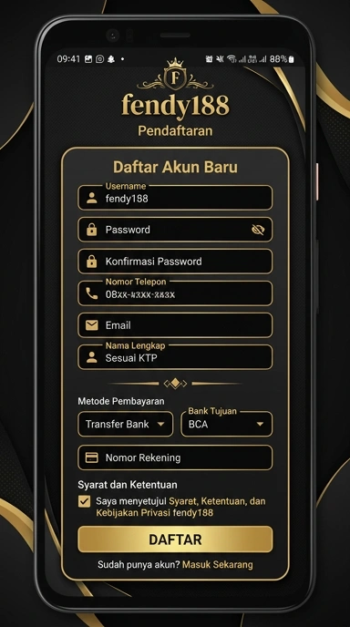 Tampilan halaman daftar fendy188